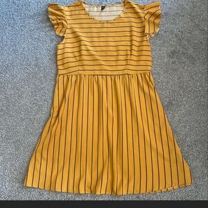 SHEIN Mustard Yellow Striped Midi Dress with Flutter Sleeves